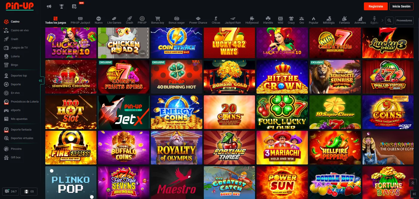 Casino Pin Up: juegos y secciones